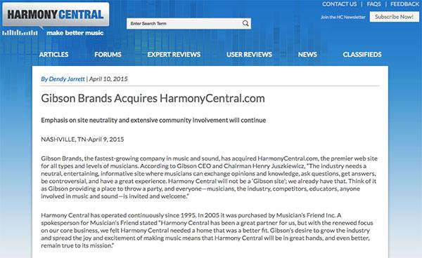 Quando l'informazione si brandizza: Gibson acquisisce Harmony Central